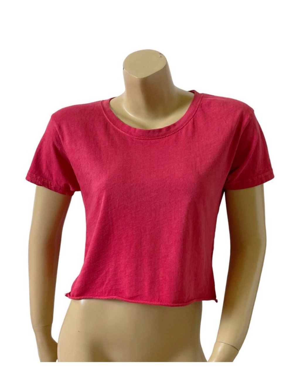 US Vintage T Shirt Womens Small Crop Top Red 100% Cotton Crew Neck Y2K Basic